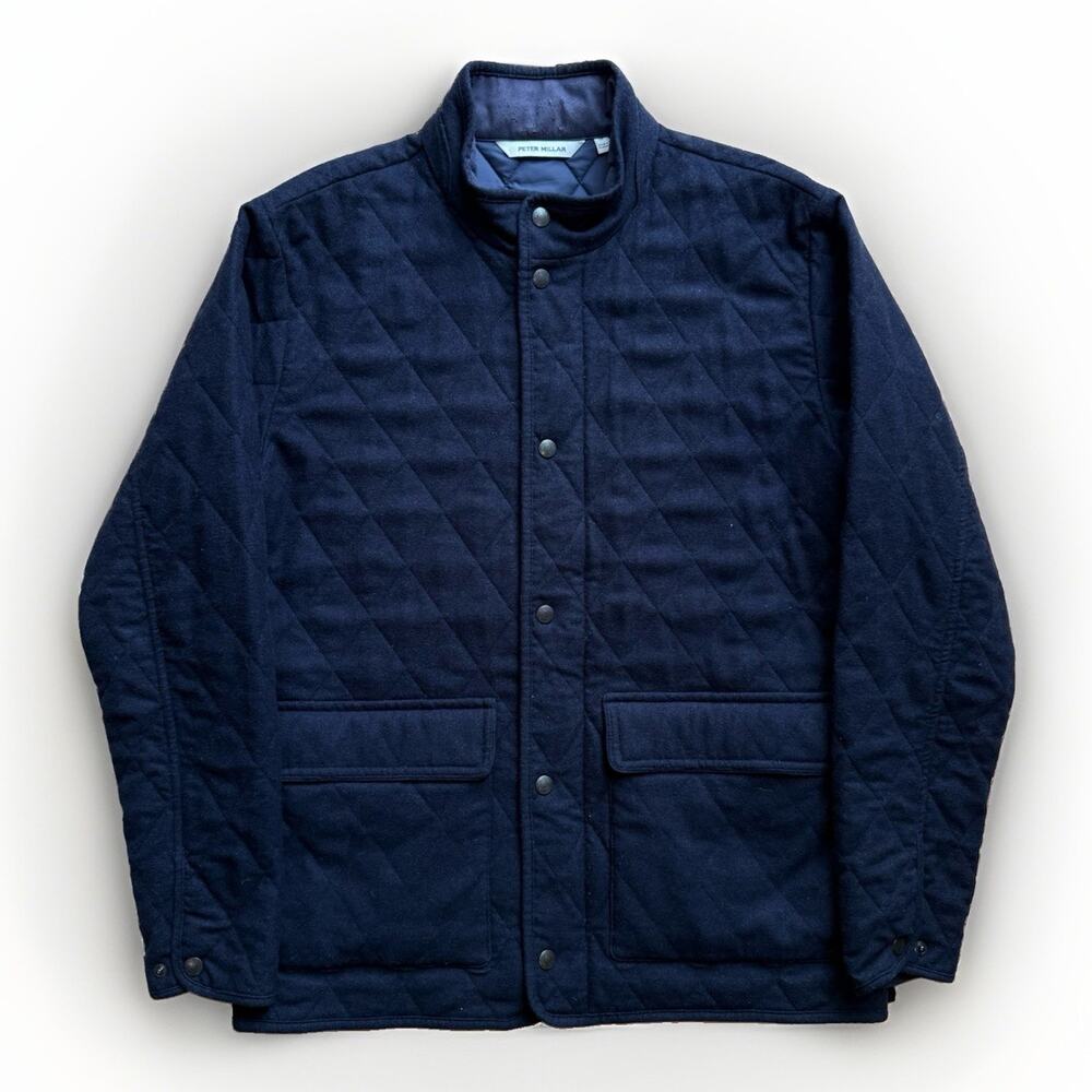 Peter Millar Wool Suffolk Coat Medium Navy Full Zip Quilted Casual Sportswear